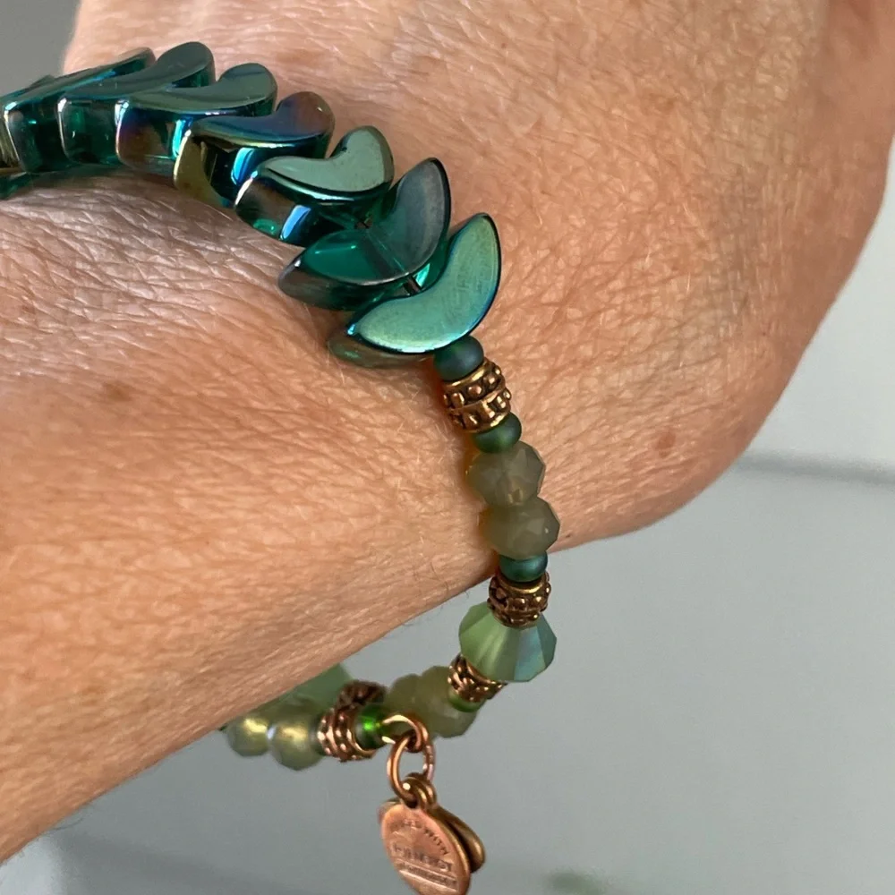 Alex and Ani Vintage Sixty- six Wrap Bracelet with Green Stones and Copper Beads - Picture 3 of 7